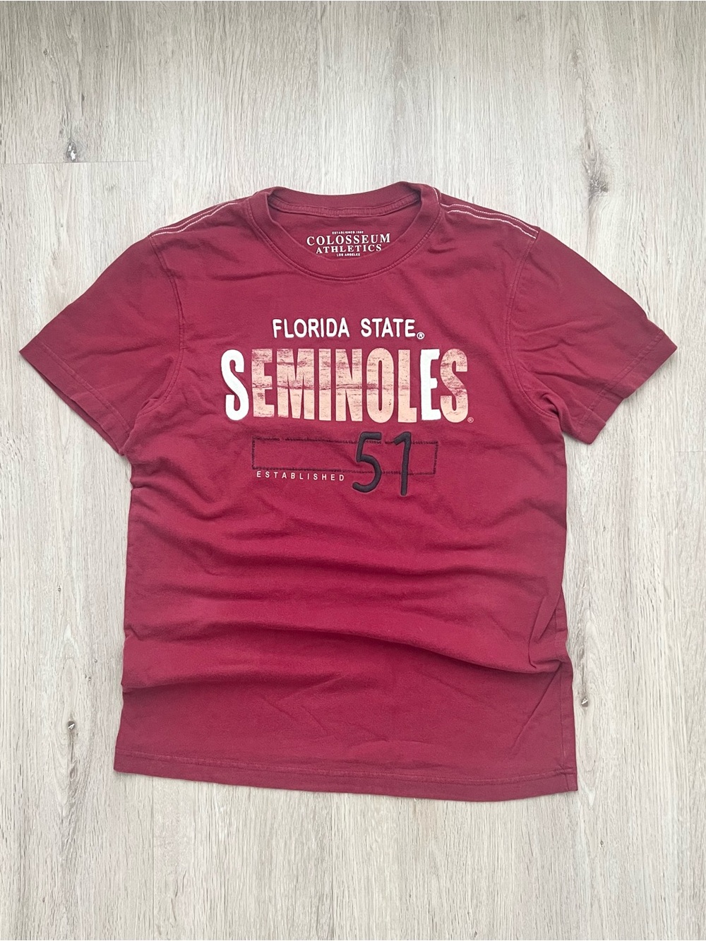 Vintage Florida State Seminoles Embroidered Spell Out T Shirt Mens Small Maroon